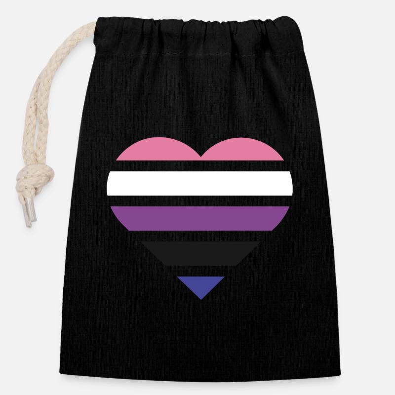 Pride Flag Heart · Genderfluid - Verschließbarer Geschenkbeutel aus Baumwolle (14x20cm) - Schwarz