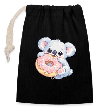 Kuschelkoala mit Donut - Verschließbarer Geschenkbeutel aus Baumwolle (14x20cm) - Schwarz - Vorne