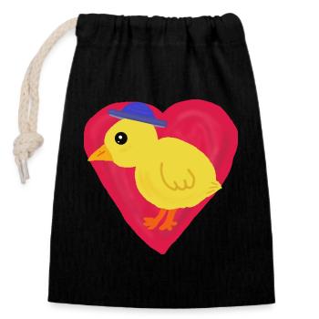 Chick in heart motif child Easter children - Closable cotton gift bag (14x20cm) - black - Front