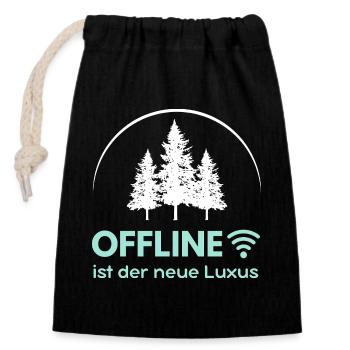 Offline ist der neue Luxus - Minimalistisches Intr - Verschließbarer Geschenkbeutel aus Baumwolle (14x20cm) - Schwarz - Vorne