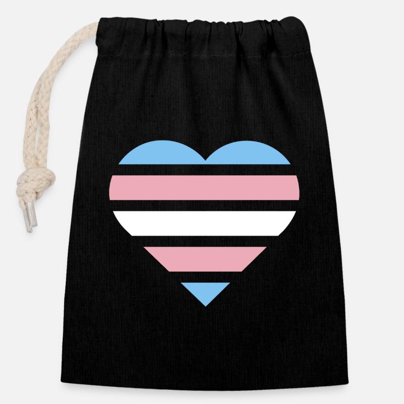 Pride Flag Heart · Transgender - Verschließbarer Geschenkbeutel aus Baumwolle (14x20cm) - Schwarz
