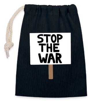 Panneau de protestation contre la guerre - Sac cadeau en coton avec cordon (14 x 20 cm) - bleu marine - Devant