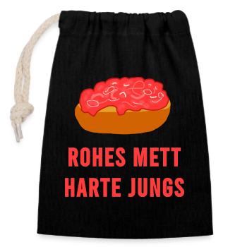 Rohes Mett Harte Jungs - Verschließbarer Geschenkbeutel aus Baumwolle (14x20cm) - Schwarz - Vorne