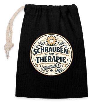 Schrauben ist Therapie - Verschließbarer Geschenkbeutel aus Baumwolle (14x20cm) - Schwarz - Vorne