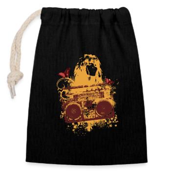 Frutiger Metro - Orange Boom Box - Female Portrait - Closable cotton gift bag (14x20cm) - black - Front