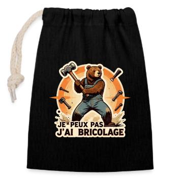 Ours Bricoleur Je Peux Pas J'Ai Bricolage - Sac cadeau en coton avec cordon (14 x 20 cm) - noir - Devant