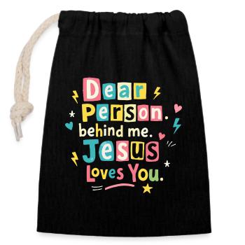 Jesus liebt dich positive Botschaft - Verschließbarer Geschenkbeutel aus Baumwolle (14x20cm) - Schwarz - Vorne