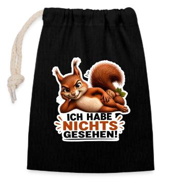 Ich habe nichts gesehen – Freches Eichhörnchen - Verschließbarer Geschenkbeutel aus Baumwolle (14x20cm) - Schwarz - Vorne