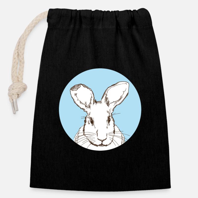 Rabbit - Closable cotton gift bag (14x20cm) - black