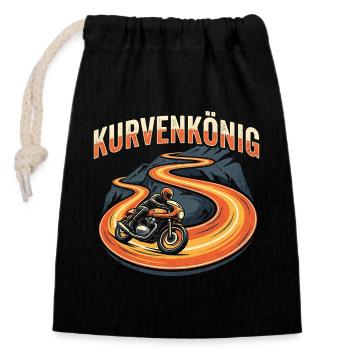 Kurvenkönig - Retro Motorrad Biker Geschenk - Verschließbarer Geschenkbeutel aus Baumwolle (14x20cm) - Schwarz - Vorne