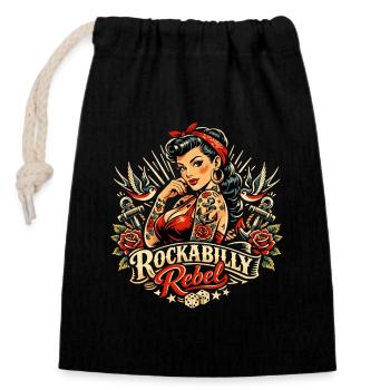 Rockabilly Rebel: Pin-Up mit Old School Tattoo - Verschließbarer Geschenkbeutel aus Baumwolle (14x20cm) - Schwarz - Vorne