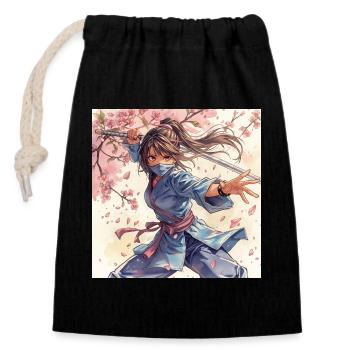 Blütenklinge Ninja im Kimono - Verschließbarer Geschenkbeutel aus Baumwolle (14x20cm) - Schwarz - Vorne