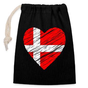 Cœur Danois — Drapeau Danemark Brush - Sac cadeau en coton avec cordon (14 x 20 cm) - noir - Devant