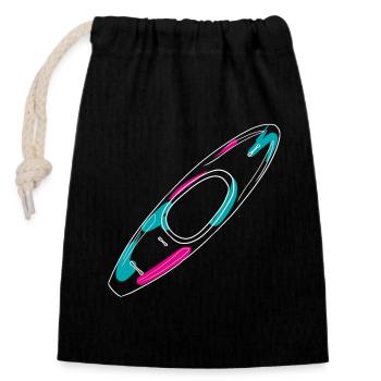 Outlines of a neon-style whitewater kayak - Closable cotton gift bag (14x20cm) - black - Front