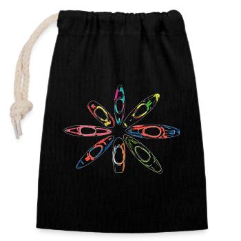 Colorful ring of neon-style whitewater kayaks - Closable cotton gift bag (14x20cm) - black - Front
