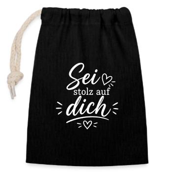 Sei stolz auf dich – Positive Botschaft - Verschließbarer Geschenkbeutel aus Baumwolle (14x20cm) - Schwarz - Vorne