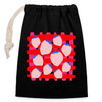 Fraises - Sac cadeau en coton avec cordon (14 x 20 cm) - noir - Devant