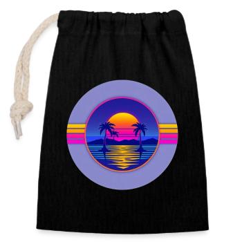 Sunset Neon Palms Circle - Sac cadeau en coton avec cordon (14 x 20 cm) - noir - Devant