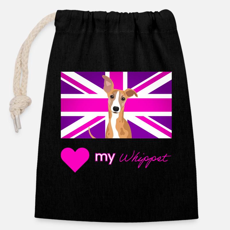 PURPLEWHIPPET (Texte rose, Vibrant) - Sac cadeau en coton avec cordon (14 x 20 cm) - noir