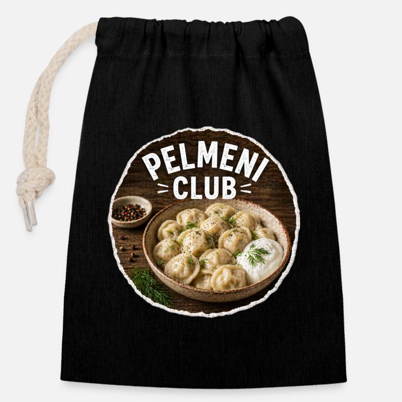 Pelmeni Club - Closable cotton gift bag (14x20cm) - black