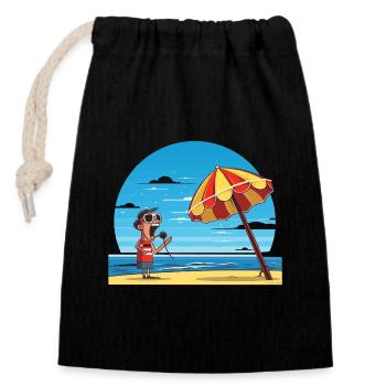 Beach song under umbrella - Closable cotton gift bag (14x20cm) - black - Front