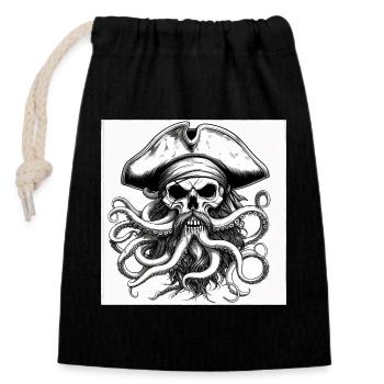 Pirate skull and octopus ink - Closable cotton gift bag (14x20cm) - black - Front
