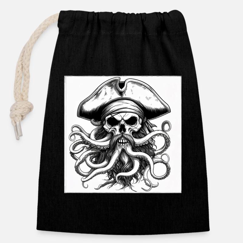 Pirate skull and octopus ink - Closable cotton gift bag (14x20cm) - black