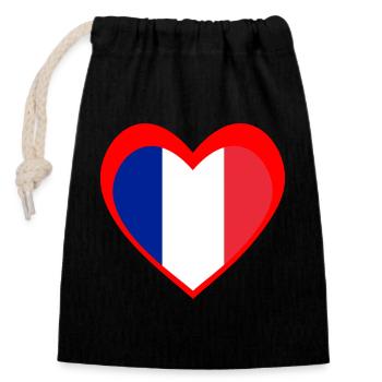 Herz der französischen Flagge – Rote Trikolore Liebe - Verschließbarer Geschenkbeutel aus Baumwolle (14x20cm) - Schwarz - Vorne