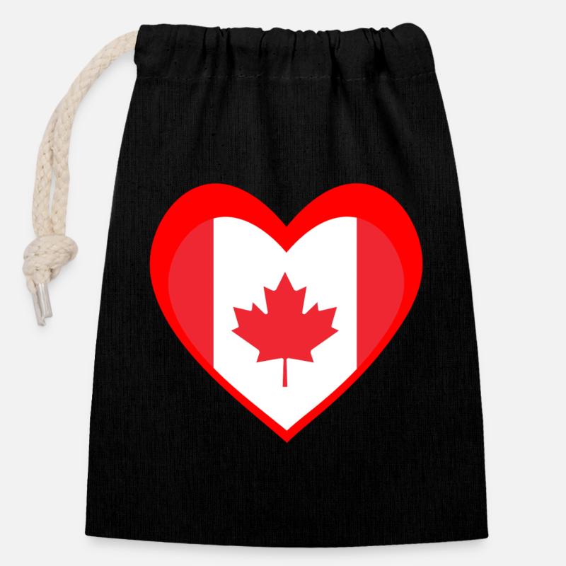 Red Maple Heart – True Canadian Pride - Sac cadeau en coton avec cordon (14 x 20 cm) - noir