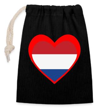 Nederland Hart – Liefde voor Nederland - Closable cotton gift bag (14x20cm) - black - Front