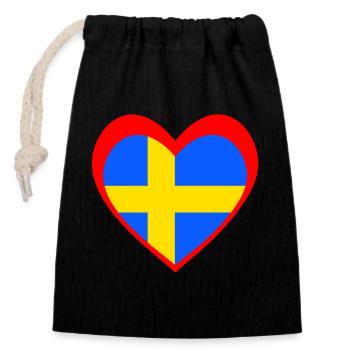 Sverige Hjärta – Kärlek till Sverige - Sac cadeau en coton avec cordon (14 x 20 cm) - noir - Devant