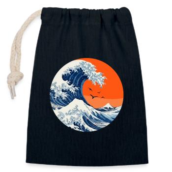 Kanagawa Wave Japan Retro Sunset - Sac cadeau en coton avec cordon (14 x 20 cm) - bleu marine - Devant