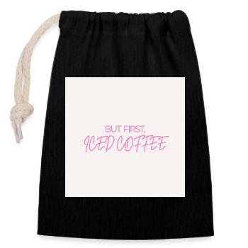 "BUT FIRST ICED COFFEE" Graphic Tee Design - Sac cadeau en coton avec cordon (14 x 20 cm) - noir - Devant