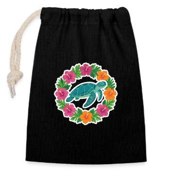 Tortue dans le cercle d’hibiscus - Sac cadeau en coton avec cordon (14 x 20 cm) - noir - Devant