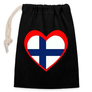 Suomi Sydän – Rakkaus Suomeen - Closable cotton gift bag (14x20cm) - black - Front