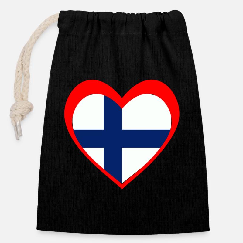 Suomi Sydän – Rakkaus Suomeen - Verschließbarer Geschenkbeutel aus Baumwolle (14x20cm) - Schwarz