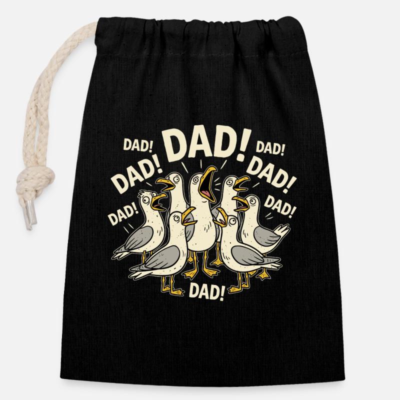 Dad Seagull Funny Father's Day Humor Papa Seagulls - Closable cotton gift bag (14x20cm) - black