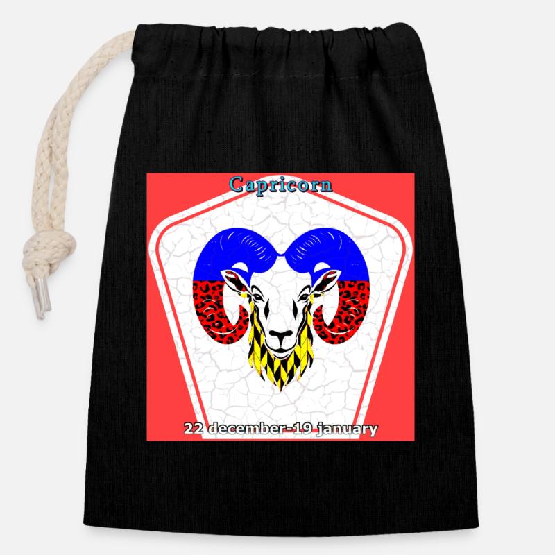 Capricorn - Closable cotton gift bag (14x20cm) - black