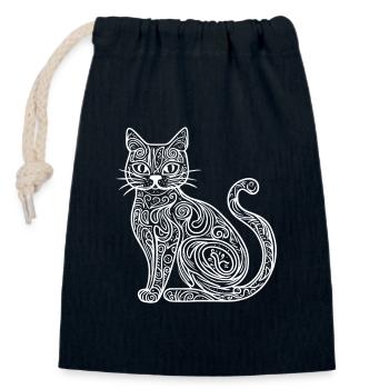 Croquis du chat - Sac cadeau en coton avec cordon (14 x 20 cm) - bleu marine - Devant