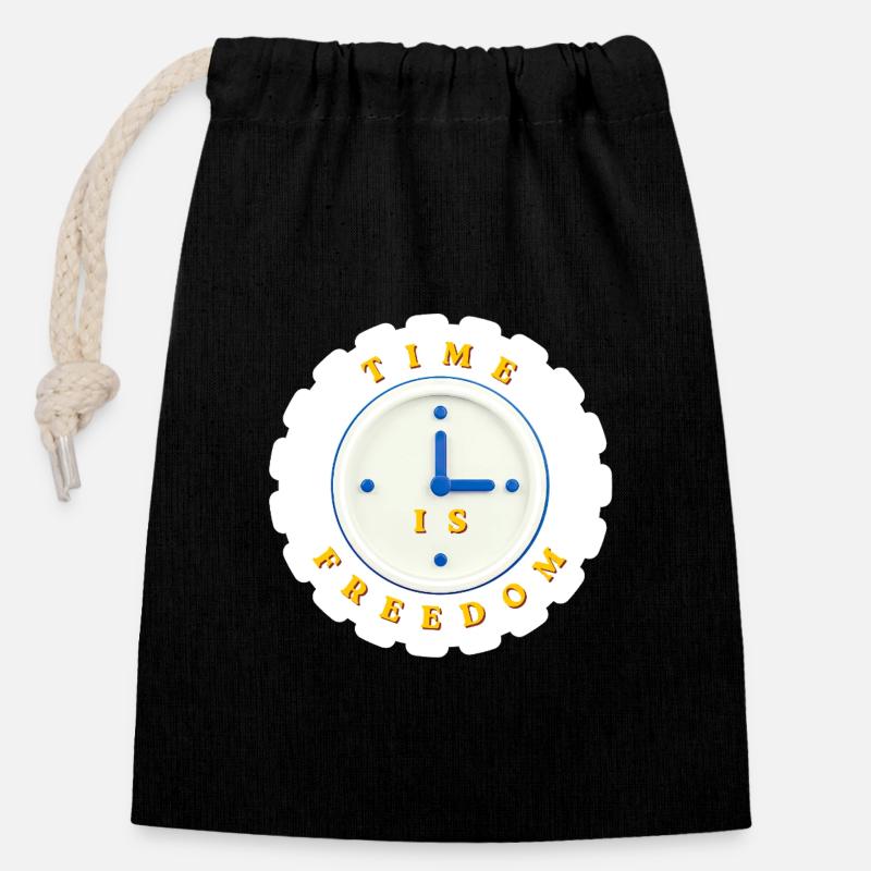 Time is freedom - Closable cotton gift bag (14x20cm) - black