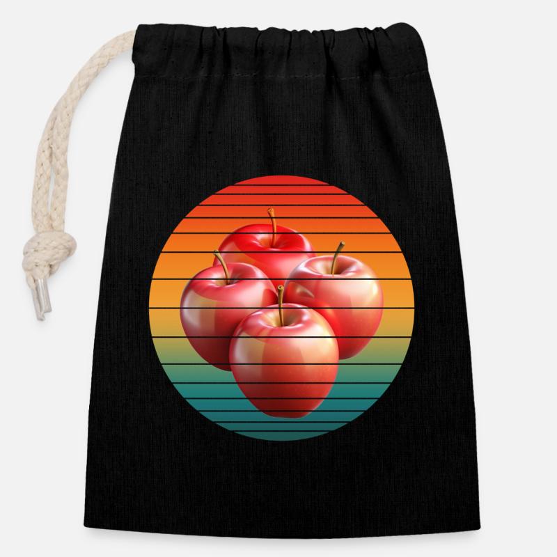 Fruit de la pomme - Sac cadeau en coton avec cordon (14 x 20 cm) - noir