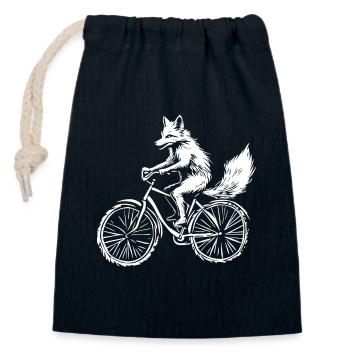 Le renard cycliste drôle - Sac cadeau en coton avec cordon (14 x 20 cm) - bleu marine - Devant