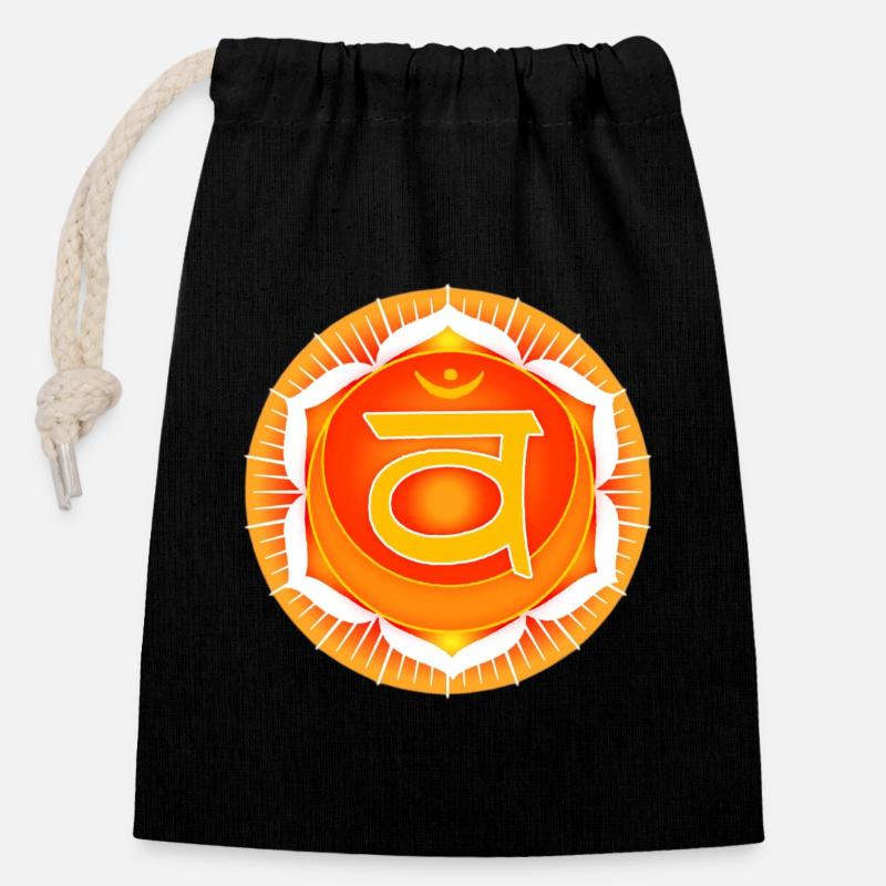 Chakra sacré Svadhisthana - Sac cadeau en coton avec cordon (14 x 20 cm) - noir