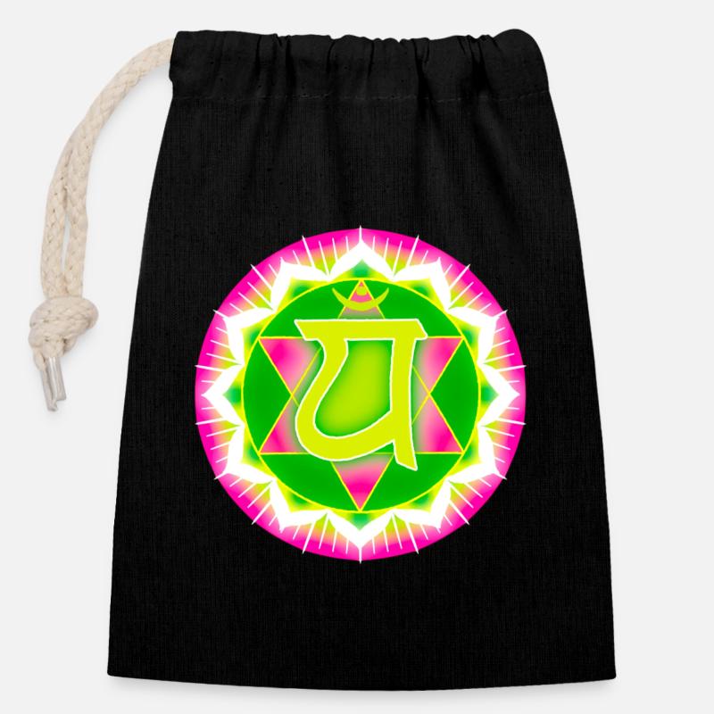 Chakra du cœur Anahata - Sac cadeau en coton avec cordon (14 x 20 cm) - noir