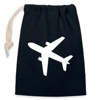 avion - Sac cadeau en coton avec cordon (14 x 20 cm) - bleu marine - Devant