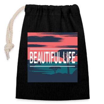 Plage de la Belle Vie - Sac cadeau en coton avec cordon (14 x 20 cm) - noir - Devant