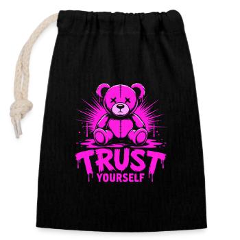 Trust Yourself Edgy Pink Teddy Bear - Closable cotton gift bag (14x20cm) - black - Front