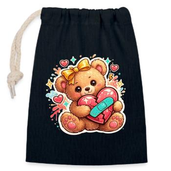 Cute Broken Heart Teddy Bear – Love Aesthetic - Sac cadeau en coton avec cordon (14 x 20 cm) - bleu marine - Devant