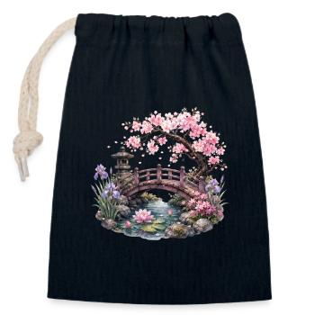 Cherry Blossom Garden - Closable cotton gift bag (14x20cm) - navy - Front