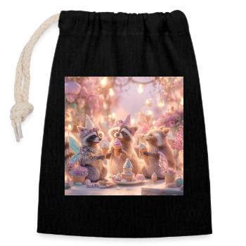 Fairytale Forest Raccoon Festival - Closable cotton gift bag (14x20cm) - black - Front